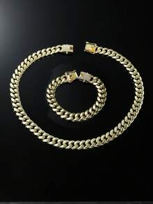 1 Set Men's Hip Hop Style Classic Smooth Cuban Link Chain Necklace And Bracelet Set - Style a - View 13