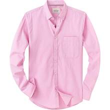 Men's Solid Oxford Long Sleeve Dress Shirt For Work And Casual, Button Down With Pocket - Hồng - Xem 1