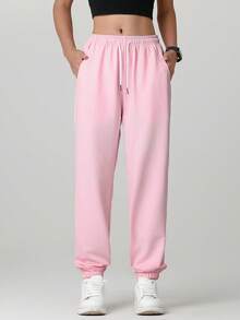 女士户外休闲跑步裤 - 弹性腰带口袋运动裤，轻便四季皆宜，女士运动长裤，适合健身房，可机洗，纯色设计，舒适贴合，Y字版型，弹力腰带，是户外徒步和运动爱好者的理想之选。 - 粉色 - 查看 6