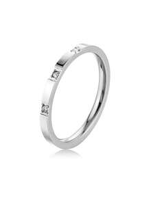 1pc 18K Gold Plated Shiny Square Diamond Ring, Stainless Steel Waterproof & Fade Resistant, Suitable For Daily Wear, Party, Mother's Day Gift