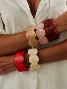 1pc Bohemian Vintage Exaggerated Geometric Disc Elastic Cuff Bracelet, Luxurious, Suitable For Vacation, Party, Casual, Street Style, Wedding, Anniversary, Unisex Charm Jewelry Gift