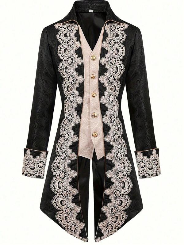 Men's Steampunk Medieval Black Tailcoat Gothic Victorian Frock Coat Uniform Long