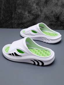 Sandalias de hombre con suela gruesa, transpirables, con deslizamiento, con amortiguación suave de EVA y antideslizantes para la playa, en color blanco y verde