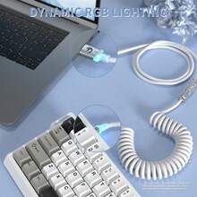 ATTACK SHARK MAMBASNAKE C01 超 RGB 卷绕键盘线，专业定制 USB-C 飞行员线，适用于游戏键盘，稳定的双套设计，2 米 Type-C 至 USB-A 超高速，可拆卸金属飞行员线，适用于 PC 游戏玩家 - 彩色 - 查看 4