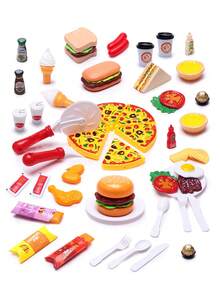 Realistic Pizza & Burger Playset, Children's Food Role Play Toys (Interactive Kitchen Game + Food Recognition & Intelligence + Hands-On Play + Holiday Gift), Includes Detachable Pizza, Multi-Layer Burger, Ice Cream, Coffee And Other Realistic Food Items For Kids To Role Play In The Kitchen - Multicolor - View 7