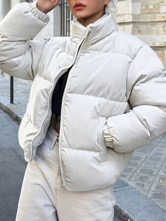 Women's Padded Padded Coat, Thick Fleece Lining, Casual Sports Outerwear, Autumn/Winter