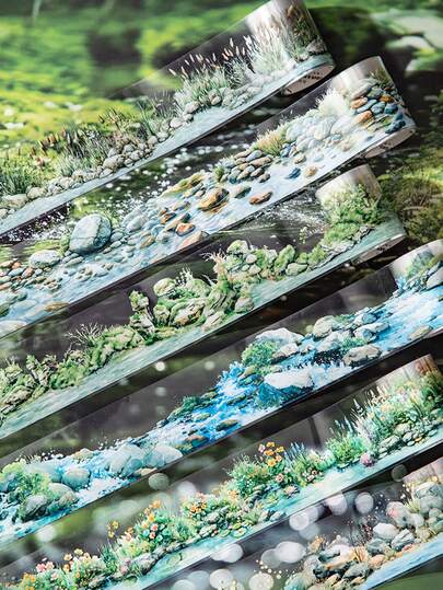 1 卷复古溪流河畔风景 PET 装饰胶带，适用于剪贴簿、DIY、相册、记事本