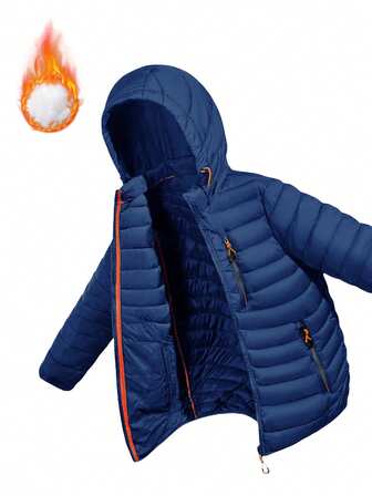 男士羽绒服，带帽罗纹针织外套，多口袋设计，时尚拼接长袖外套，适合户外活动、街头穿搭和日常穿着，秋冬季款