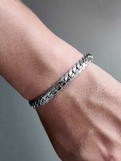 Pulseira de corrente de aço inoxidável punk minimalista e descolado, 1 peça, para homens, estilo hip hop, rua, adequada para uso diário