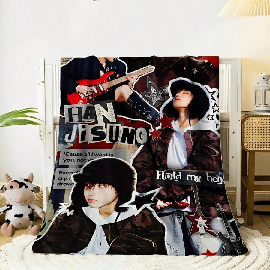 Jisung Themed Flannel Blanket - Soft Warm All-Season K-Pop Inspired Bedding With Lyrics & Music Notes   Cozy Gift For Fans  Machine Washable Contemporary Style Home Decor - 彩色 - 查看 1