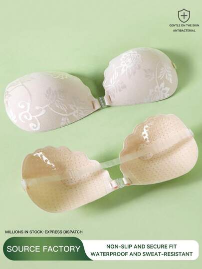 Sutiã Adesivo de Renda com Efeito Push Up - Sutiã Sem Alças Invisível e Respirável para Casamento, Vestidos Costas Nuas