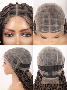 全蕾丝编织假发，波西米亚风卷发，方形无结辫编织假发，女士适用，32 英寸合成蕾丝前编织假发，带婴儿发辫，玉米辫假发，日常使用 - 彩色 - 查看 9