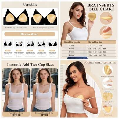 Stick On Bra Inserts, Sticky Bra Inserts Push Up, Backless Strapless Bras Push Up Womens, Silicone Bra Backless Strapless Clothing, Wedding, Bikini An