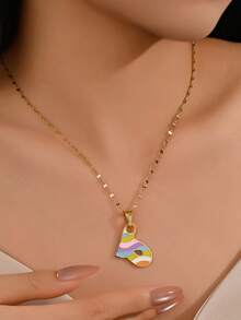 1pc Fashionable & Fun Colorful Oil Drop Stainless Steel Rainbow 26 Letters Women's Daily Wear Necklace - Letter - View 2