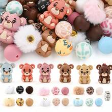 31 hạt làm đồ trang sức mùa thu/đông - Bộ hạt silicon hình gấu trúc, hạt tròn in silicon, hạt mờ, thích hợp để làm đồ trang sức hạt sáng tạo tự làm - Nhiều màu - Xem 1