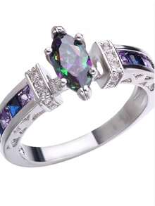 1 pezzo Anello in cristallo di quarzo ionico, anello di moda da donna bicolore con zirconi incastonati, anello multicolore con strass incastonati, accessorio gioiello in zirconia minimalista e raffinato