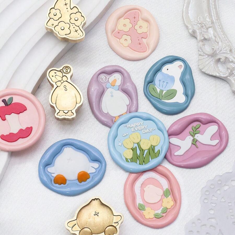 Cute Animal Series Wax Seal Stamps - Perfect For Love Letters, Invitations, Holiday Cards, Journals, Scrapbooking, DIY Crafts - Gold - View 1