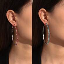 Shiny Large Hoop Earrings For Women Fashion  Ear Jewelry Music Festival Party Full Diamond - Kim cương trắng vàng - Xem 4
