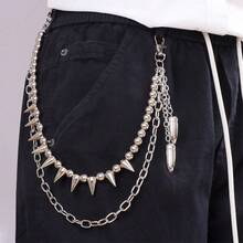 1pc Rivet & Beaded Bullet Pendant Double-Layer Pants Chain, Unique Street Style Waist Chain For Daily Wear