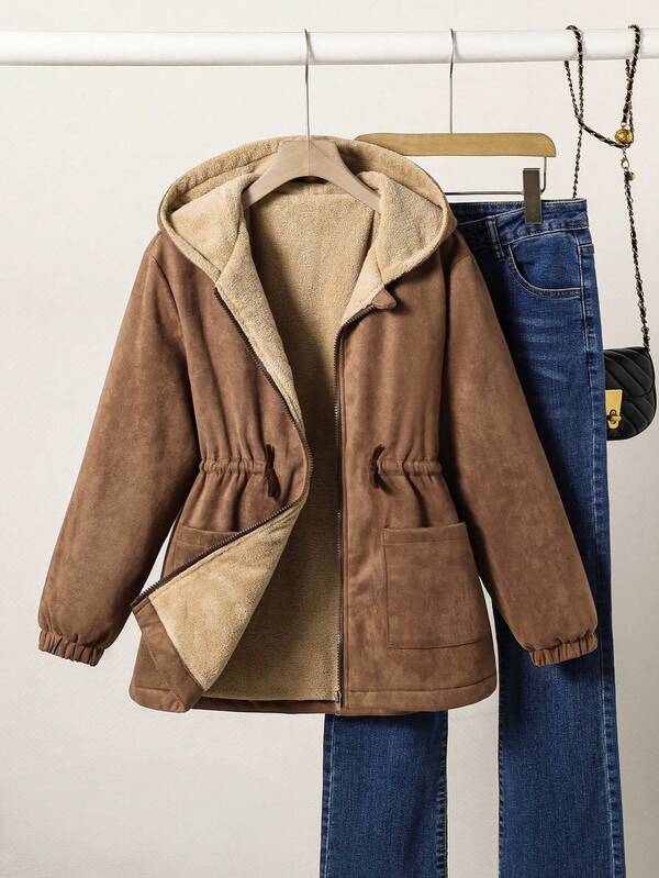 Giacca casual per ragazze pre-adolescenti, con fodera termica, vita stretta, spalle scese, maniche lunghe, morbida e soffice, adatta per uscite invernali