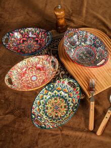 Ceramic Salad Bowls Set, 19 Oz Porcelain Soup Bowl Set Of 4, Colorful Serving Bowls With Handle For Dinner, Pasta, Oatmeal, Bohemian Style, Microwave & Dishwasher - Nhiều màu - Xem 2