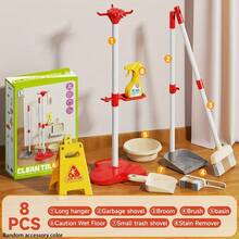 مجموعة ألعاب تنظيف المنزل للأطفال (8/13 قطعة) - مكنسة وممسحة وأحواض تنظيف محاكية، تساعد على تطوير المهارات اليدوية، هدية تعليمية عملية لأعياد ميلاد الأطفال/المناسبات/عيد الميلاد