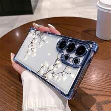 Elegant Floral Design Four-Corner Airbag Electroplated Phone Case Suitable For Samsung GALAXY S25 ULTRA S24 Plus S23 Fe , Compatible With  17 AIR 16 Promax 15 Pro Max Case 14,  13 Cases Protective Black Cover For Both Men And Women Gift. - Màu xanh lam - Xem 1
