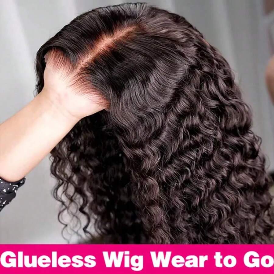 Uveous 40 42 Inch 250% Density Glueless Put On And Go Deep Wave 5x5 Lace Closure Wigs Human Hair 250 Density Loose Deep Curly Wig 13x4 HD Lace Frontal Wigs For Women Glueless Wigs Water Wave Pre Cut Pre Plucked With Baby Hair Full Edge Friendly For Beginners No Glue Needed 3 Second To Wear Halloween Season - Natural Black - 查看 1