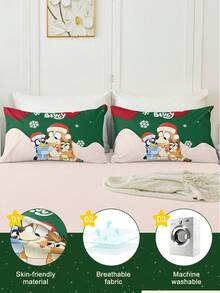 Bluey 1/2pcs Cartoon Christmas Breathable Pillowcase, Soft And Skin-Friendly, Bluey Green Christmas Cartoon Pattern, Christmas Bedding, Soft Pillow Cover, With Envelope Closure, Christmas Pattern Pillowcase, Better For Hair Skin Sleep, Pillow Covers Without Filling For Bedroom, Bedding Supplies Ultra Soft And Breathable, Pillow Cases, Christmas Pillow, Christmas Pillow Covers