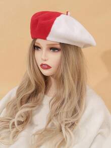 Two Tone Beret Hat Elegant,Summer,Beach,Holiday,Travel - Black and White - View 3