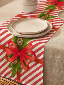 1pc Christmas Pattern Linen Table Runner, Suitable For Holidays, Parties, Birthdays, Dinners, Kitchen & Dining Table Decor, Shoe Cabinet Cover, All Season Home & Decor - Multicolor - View 2