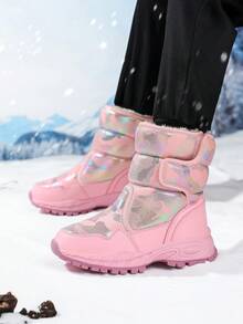 Kids Snow Boots, Winter Warm Non-Slip Outdoor Plush Shoes For Boys And Girls, Thick Thermal Lining, Camouflage, Hook And Loop, Pull-On Long Shaft Children Snow Boots - Pink - View 5