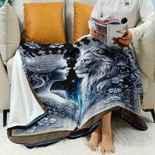 Bezaubernde Märchen-Decke Mit Krönungs-Mädchen Und Löwen - Mystisches Geometrisches Muster, Weicher Flanell, Ganzjahres-Kuscheldecke Für Bett Oder Couch, Nur Handwäsche, Gemischte Farben, Märchen-Decke, Gemütliche Wohnkultur, Skurriles Design, Strapazierfähiger Stoff