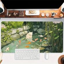 1个装大号游戏鼠标垫 - 动漫猫咪图案加长轮廓鼠标垫，笔记本电脑键盘垫，防滑橡胶底座，包边设计，柔软面料，居家办公的理想之选。可水洗，礼品鼠标垫，桌面保护垫，桌垫，多种尺寸可选，电脑键盘垫，笔记本电脑垫。办公桌配件，办公用品，办公桌配件，鼠标垫，桌面鼠标垫 - 綠色 - 查看 8