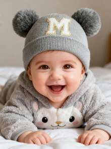 1 件刺绣个性化婴儿针织帽幼儿儿童 26 个字母无檐小便帽工艺女婴骷髅帽适合婴幼儿女孩日常佩戴 0-3 岁
