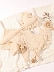 3 件婴儿纯色和印花奶嘴夹、蝴蝶结奶嘴夹、木制 3 孔奶嘴夹、适合日常使用、褶边奶嘴夹、心形奶嘴夹、围兜和拍嗝布套装 - 彩色 - 查看 6