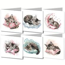 6pcs/Set DIY Cute Cat, Rabbit, Wolf And Flower Pattern Diamond Painting DIY Mosaic Asymmetrical Diamond Crystal Greeting Card Kit - Express Unspeakable Love And Affection, Write Romantic Messages - Multicolor - View 17