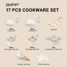 GiPP 17/18/21/22 Piece Ceramic Pots And Pans Set Non Stick - Nonstick Cookware Set, Healthy Kitchen Cooking Set With Frying Pans, Saucepans, Free (White) - White - View 13