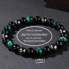 Unisex Bracelet: Black Agate And Green Tiger's Eye Beads For Good Luck, Suitable As Gifts For Husbands, Boyfriends, Fathers, Grandfathers, And Uncles - Black+Green+Gray - View 2