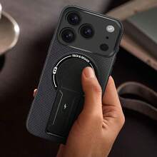 多功能隐形碳纤维支架无线磁吸充电防震手机壳，兼容苹果 17PM/16/15/14/13/12/11...荣耀 Moto... - 灰色 - 查看 7