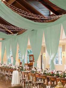 1Pc Light Green Sheer Fabric Draping,Chiffon Ceiling Drapes,Romantic Wedding Ceremony Decor,Gauze Curtain Multi-Purpose Fabric,Outdoor Wedding Decor, Bridal Shower Decor, Wedding Reception Decor,Birthdays Party Decor,Background Yarn For Wedding Archway,Party Background Decoration