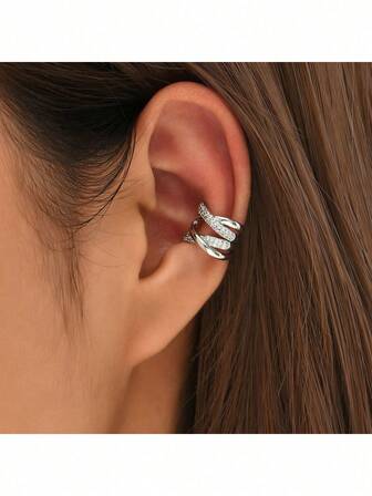 1pc Minimalist Gold/Silver Tone Cross Line Ear Cuff Earring
