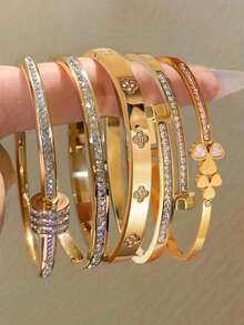 Camhanno 5/1pc Personalized Multi-Color Stainless Steel Bracelet Set With Unique Design, Fashionable , Multi-Element Design, Exquisite And Ideal Gift, Non Fading Jewelry, Fashionable