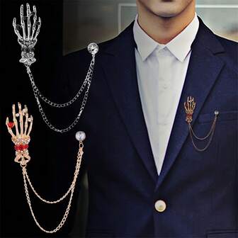 1pc Claw Chain Brooch Pin, Available In Gold And Silver Colors, Tassel Chain Claw Brooch, Punk Style Decor, Suit Accessory, Suitable For Various Occasions Such As Birthday Party, Business, Gala, Daily Wear Decoration, Suit Collar Brooch, Jacket Pin, Etc.