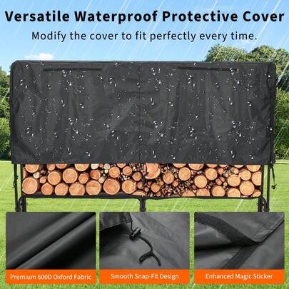 Portalegna resistente, lungo 8 piedi, con copertura impermeabile, contenitore per legna da ardere per interni/esterni, protezione con cerniera per camino, patio, giardino, robusta struttura in acciaio