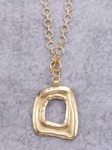 1PC Retro Simple Elegant Luxury Bohemian Matte Gold Asymmetric Geometric Hollow Square Pendant Necklace With Metal Chain, Perfect For Women's Daily Wear And Beach Styling Halloween Christmas Mother's Day Gift