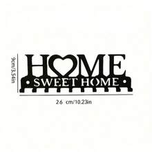 1pc Black Key Holder Wall Mounted Storage Rack, Metal Art Decorative Hook For Coats, Hats, Entrance Hallway - 黑色 - 查看 3