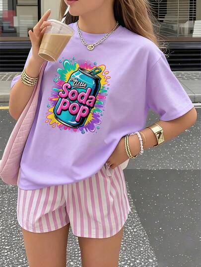 Tween Girls' Casual Graphic Print Crew Neck Short Sleeve T-Shirt, Summer Top