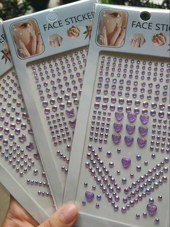 3 feuilles de nouveaux strass pour le visage, autocollants pour le visage de différentes couleurs, formes élégantes de cœur et de papillon pour le visage, les ongles et le maquillage des yeux