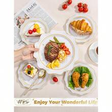 200PCS White And Gold Plastic Plates - Gold Plastic Plates - Include Dinner Dessert Disposable Party Plate - Fancy Disposable Plate WeddingThanksgivingBridal Shower - Trắng và Vàng + 100 - Xem 8